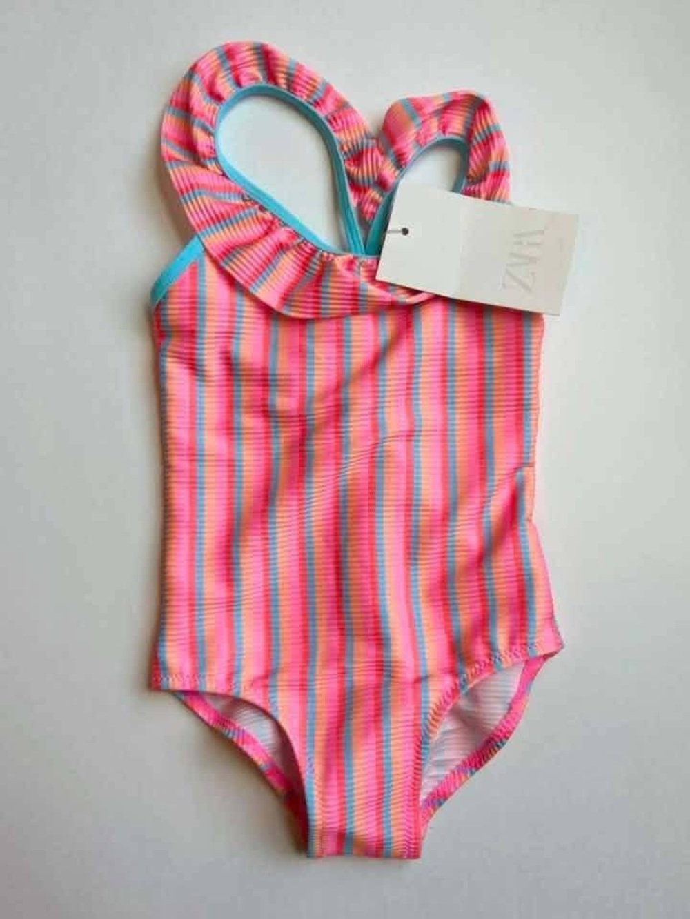 Zara Pink & Aqua Striped Girls' One-Piece Swimsuit